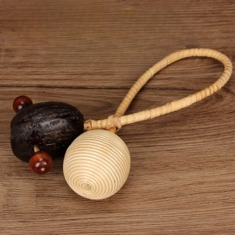 Two-tone Hand Cranked Bell Yoga Meditation Healing Rattan Palm Fruit ASMR Sound Clear Therapy Bells Percussion Instruments