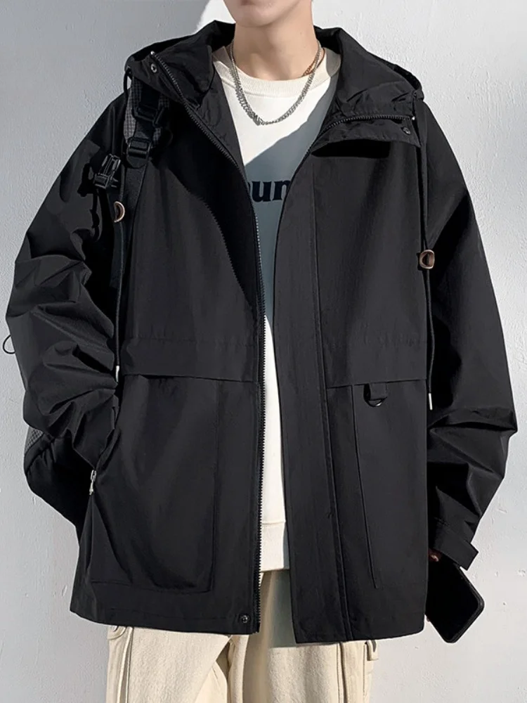 

Men's Oversize Jaet Windproof Waterproof Spring Autumn Hooded Loose Fit Zipper Decorated Regular Sve Length Faionable