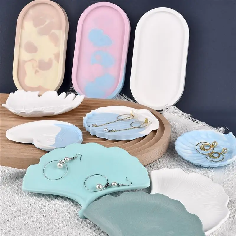 DIY Tray Mold Storage Box Silicone Mold Coaster Oval Polygon Cement Storage Tray Cup Mat Mold Handmade Cement DIY Craft Tool