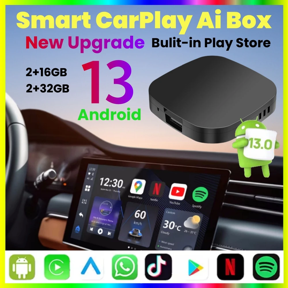 Nowy Smart CarPlay Ai Box Android 13 TV Box Wifi Bezprzewodowy Android Auto Wbudowany sklep do odtwarzania dla samochodów Netflix YouTube OEM CarPlay
