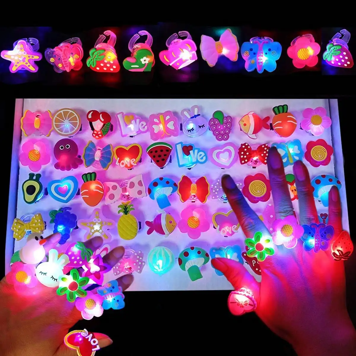 20/50 Stück Cartoon LED Leuchtende Fingerringe Tier- und Blumenmotiv Leuchtende Fingerringe Spielzeug Leuchtende Ringe Leuchten im Dunkeln Partyzubehör – Detail 9