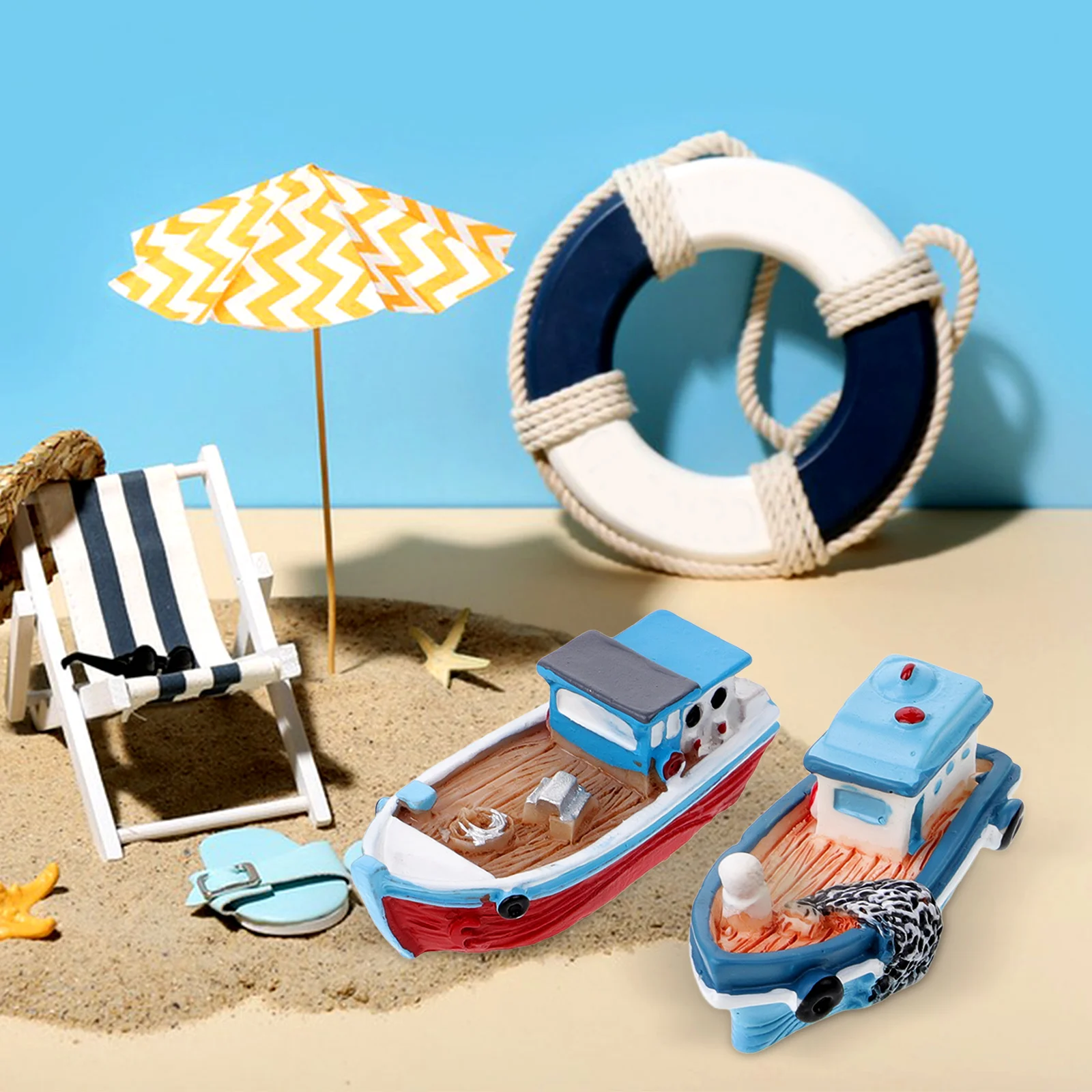 4 pçs ornamentos de barco de pesca escritório mini brinquedos praia temático decoração resina decorações de aquário modelo