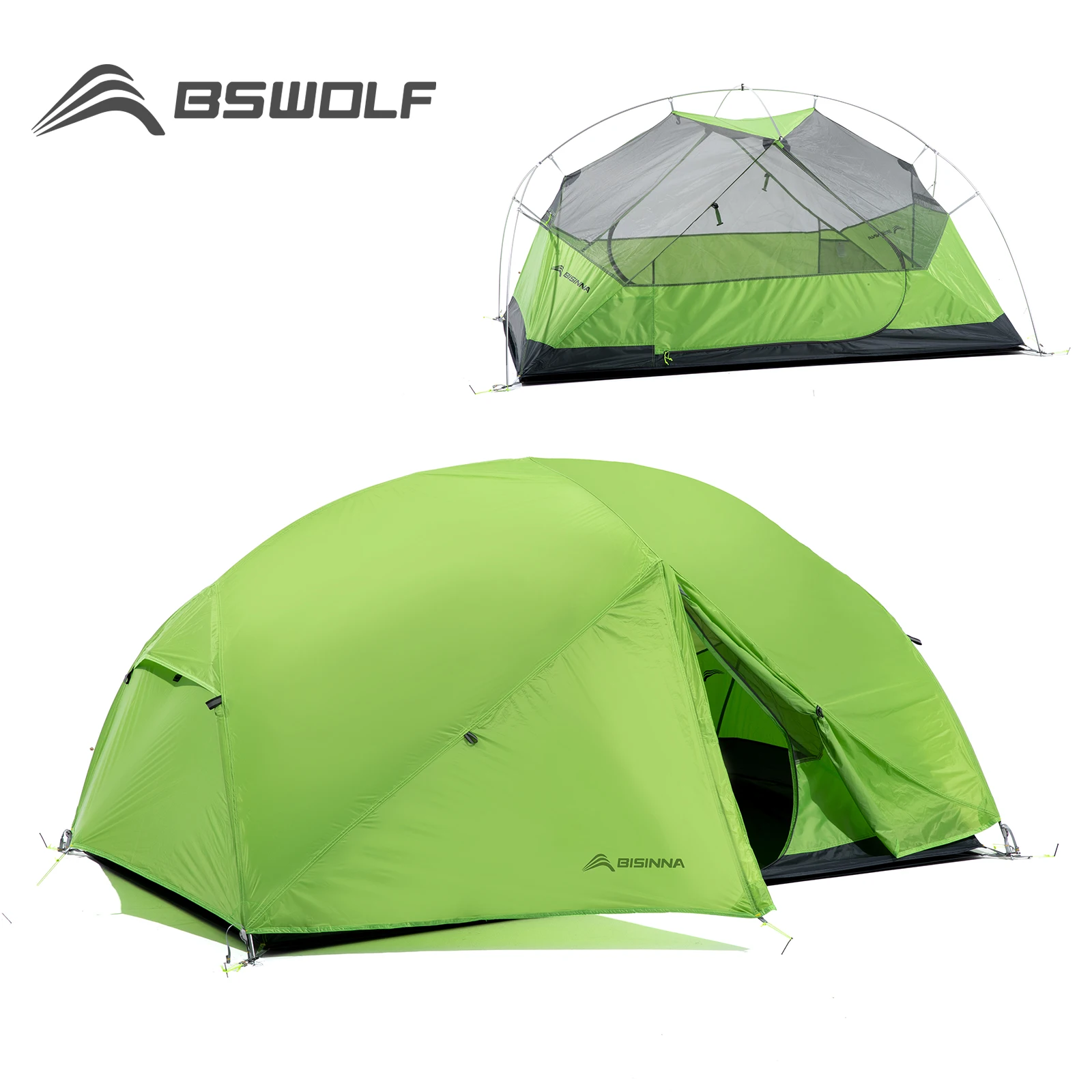 

BSWOLF 2 Person Camping Tent 20D380T nylon Double Layer Breathable Waterproof windproof professional ultralight Tent suitable