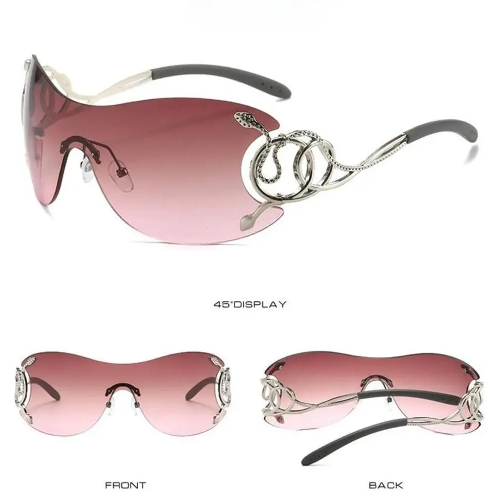KLASSNUM Women Rimless Sunglasses Y2k Stylish Gradient Lens Outdoor Shades Party Luxury Brand Design Metal Frame Eyewear Goggle