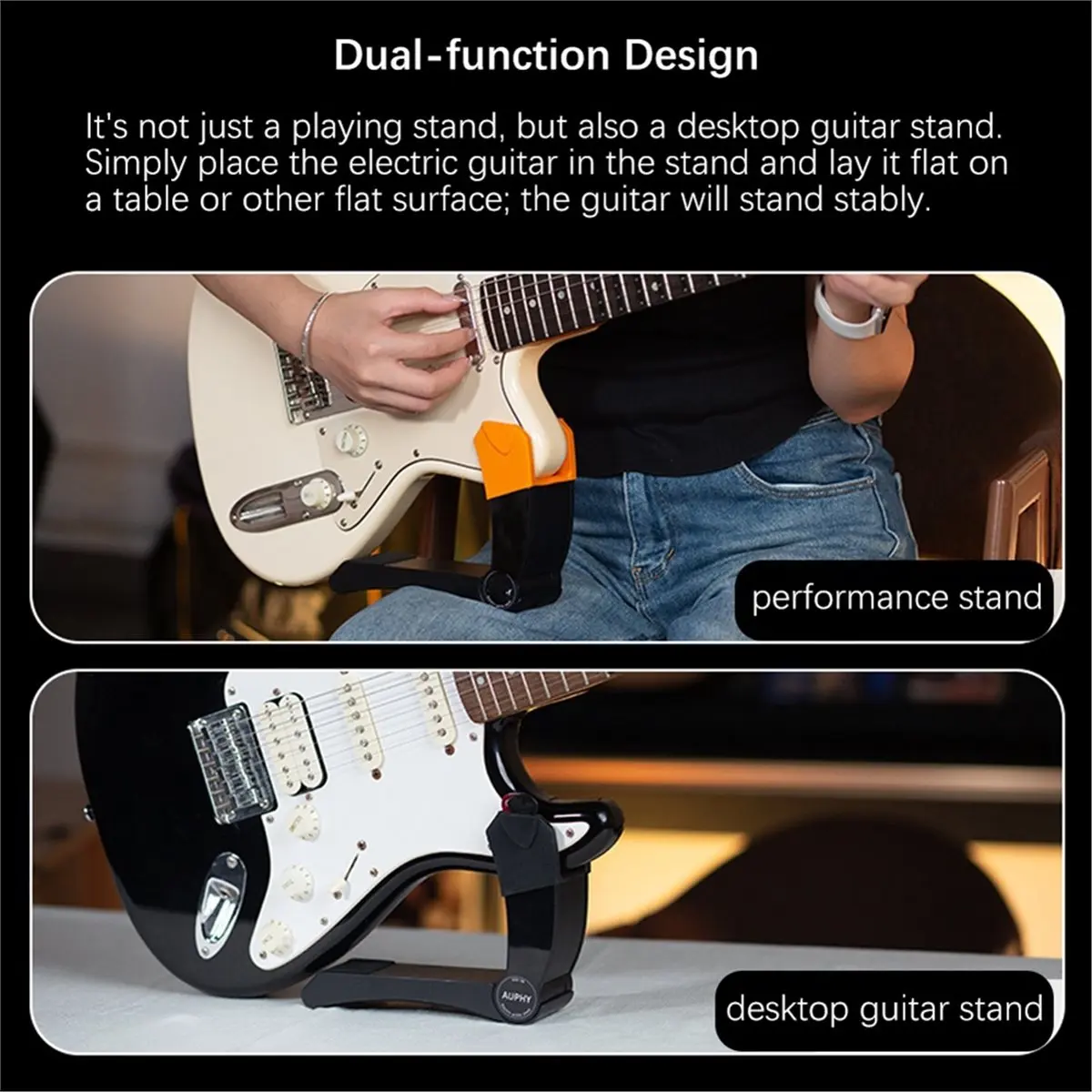 B72ABG Electric Guitar Holder Desk Guitar Stand Quick Adjustment 2-Level Tilt Adjustment Can Hold Picks for Most Guitars Black
