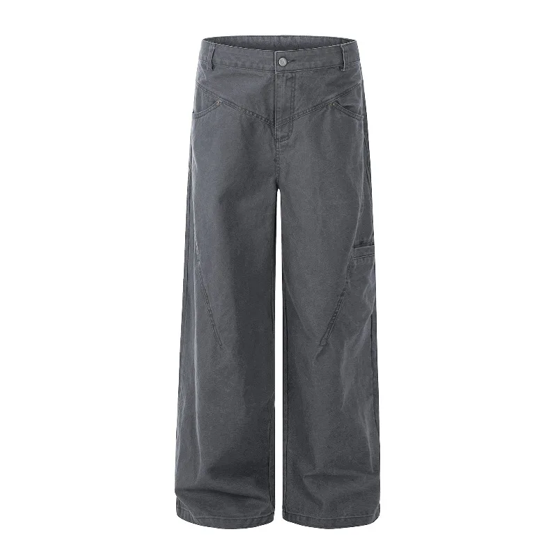 OR FL American Retro Vintage 100 Cotton Women Cargo Trousers Deconstructed Design Staraight Wide Leg Mop the Floor Casual Pants