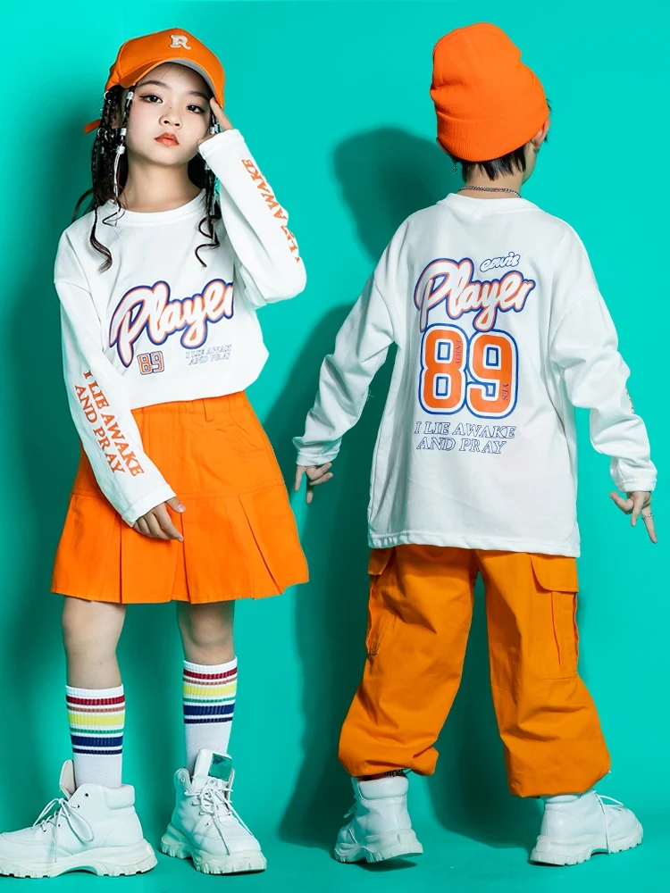 2024 Children'S Day Hip Hop Dance Costumes For Kids White Shirts Loose Pants Suit Girls Boys Jazz Performance Clothes DQS15304