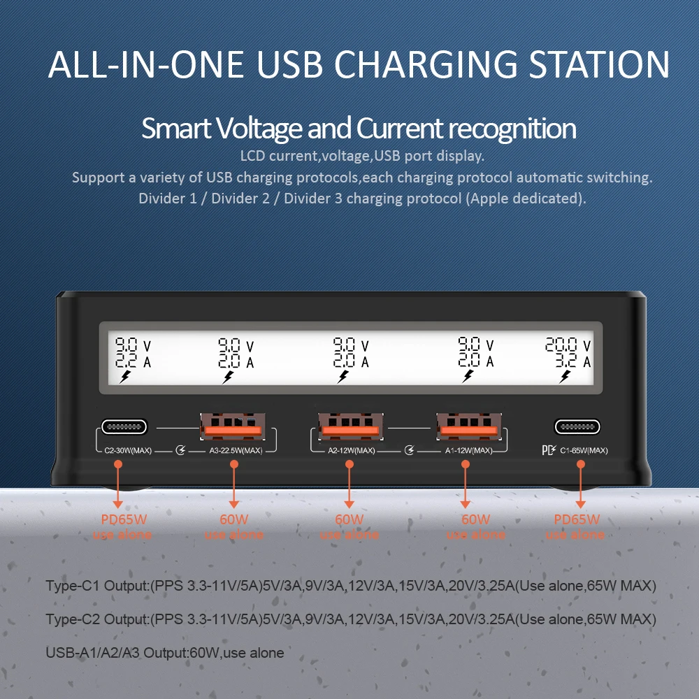 ILEPO 110 واط 5 ميناء USB شاحن PD USB C سوبر سريع شاحن آيفون 14 13 برو ماكس الكمبيوتر المحمول سامسونج شاومي شاشة العرض