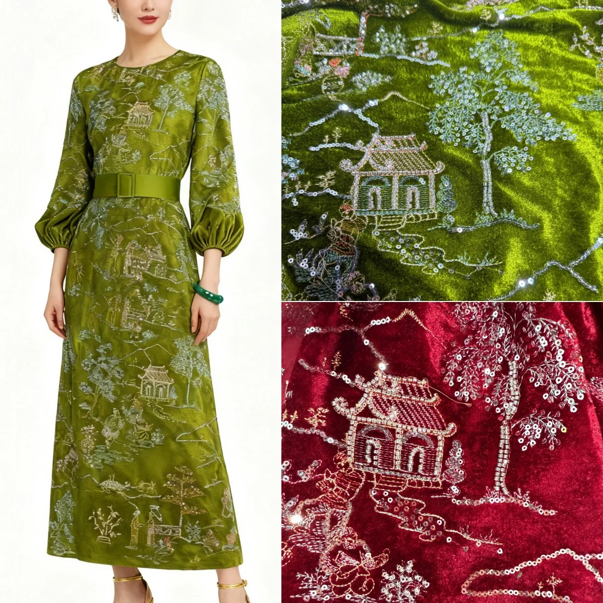 

Новый продукт, весенне-осенний павильон, терраса, павильон, вышивка, мягкая бархатная ткань, новый китайский стиль, пальто, жилет, платье, ткань