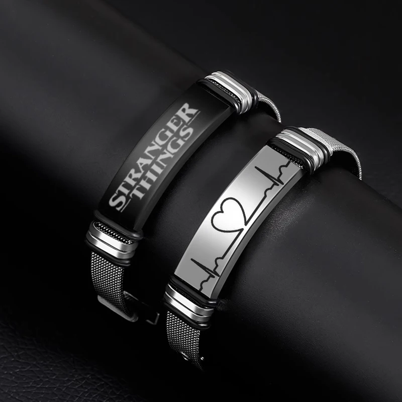 Personalized Customization Of Logo Name Engraved Stainless Steel Bracelet Men\'s ID Bracelet Jewelry Gift For Boyfriend\'s Father