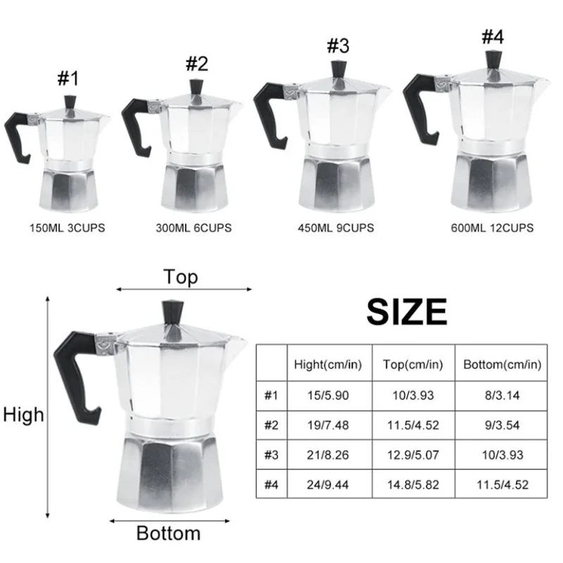 Alloy Coffee Maker 50ml 100ml 150ml 300ml 450ml 600ml Espresso Percolator Pot Mocha Coffee Pot