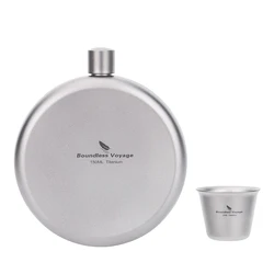 Boundless Voyage 150ml Leakproof Titanium Flask with 15ml Cup Set Alcohol Whisky Wine Hip Flagon for Outdoor Camping Backpacking
