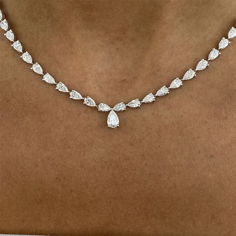 32CTW Pear Cut CVD HPHT Lab Grown Diamond Tennis Necklace DEF VS-VVS Platinum 950 Full Diamond Wedding Necklace For Lady - view 3