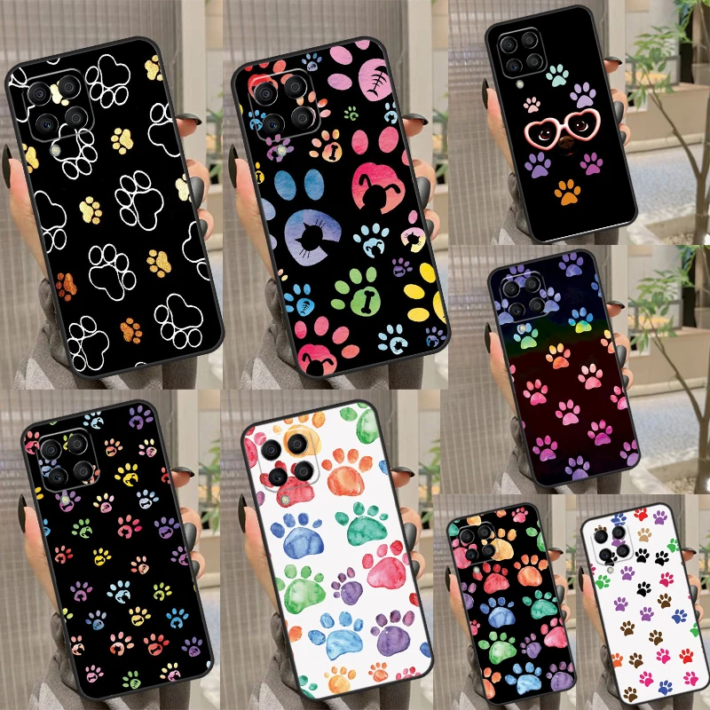 Watercolor Paw Prints Case For Samsung Galaxy M33 M53 M13 M52 M32 M12 M51 M31 M11 M20 M31s M30s M14 M34 M54 Coque