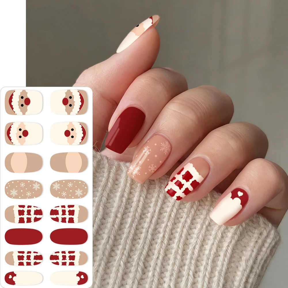 16 punte colorate cartoni animati natalizi adesivi per nail art carino copertura completa stampa sulla decorazione delle unghie adesivo decalcomania per unghie involucri per unghie di Natale