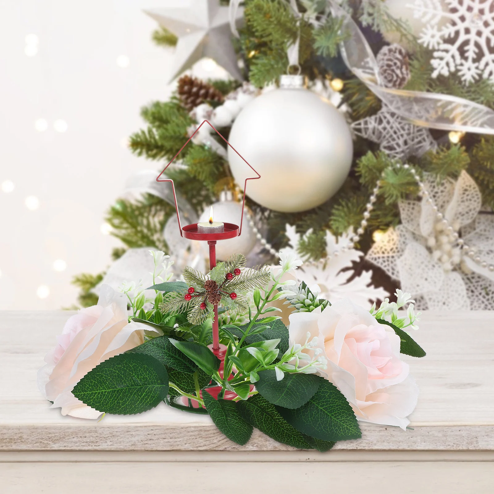 

Simulated Rose Candlestick Wreath Fireplace Decor Fake Flower Arrangement Plastic Decorations Flowers