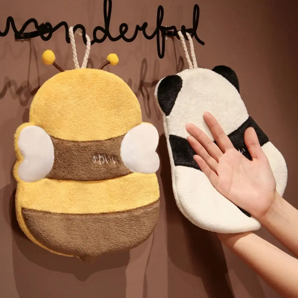 Cute Soft Cartoon Panda Bee Shaped Handkerchief Thickened Hanging Coral Velvet Terry Towel Super Absorbent Hand Towels