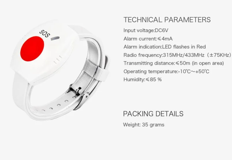 433Mhz  Wireless  SOS Emergency Panic Button For Elder Care GSM Alarm System