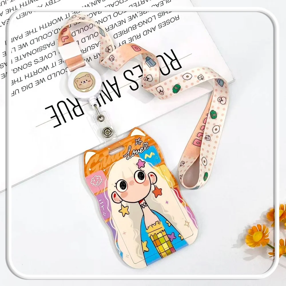 Wave Sliding Cover Holder Cute Student Id Card Holder Lanyard Card Holder Plastic For Gift Campus Subway