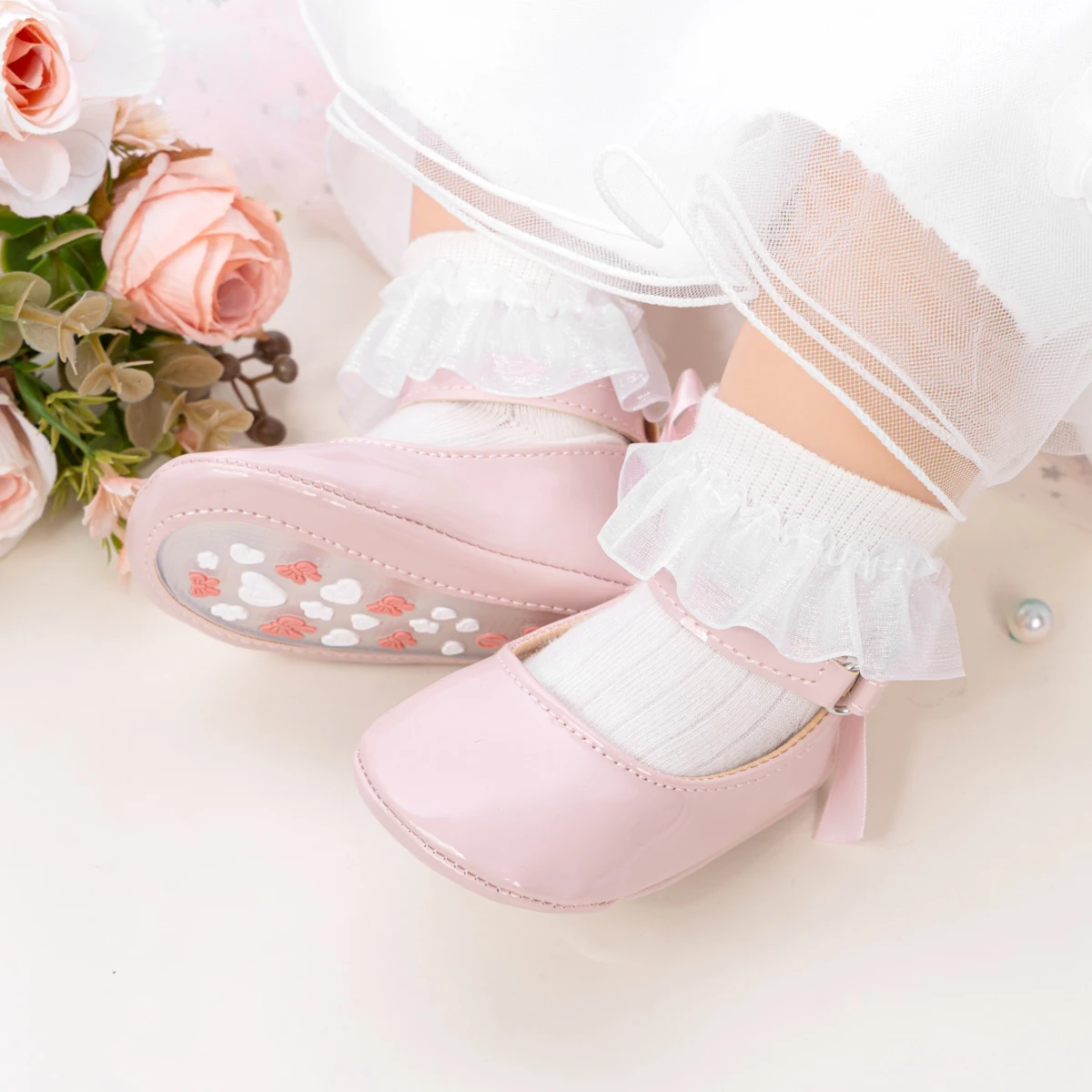 Baby Mädchen Mary Jane Ballerinas aus Lackleder mit Schleife, Prinzessinnen-Kleiderschuhe, rutschfeste weiche Sohle, für Kleinkinder, Prewalker, Party – Detail 21