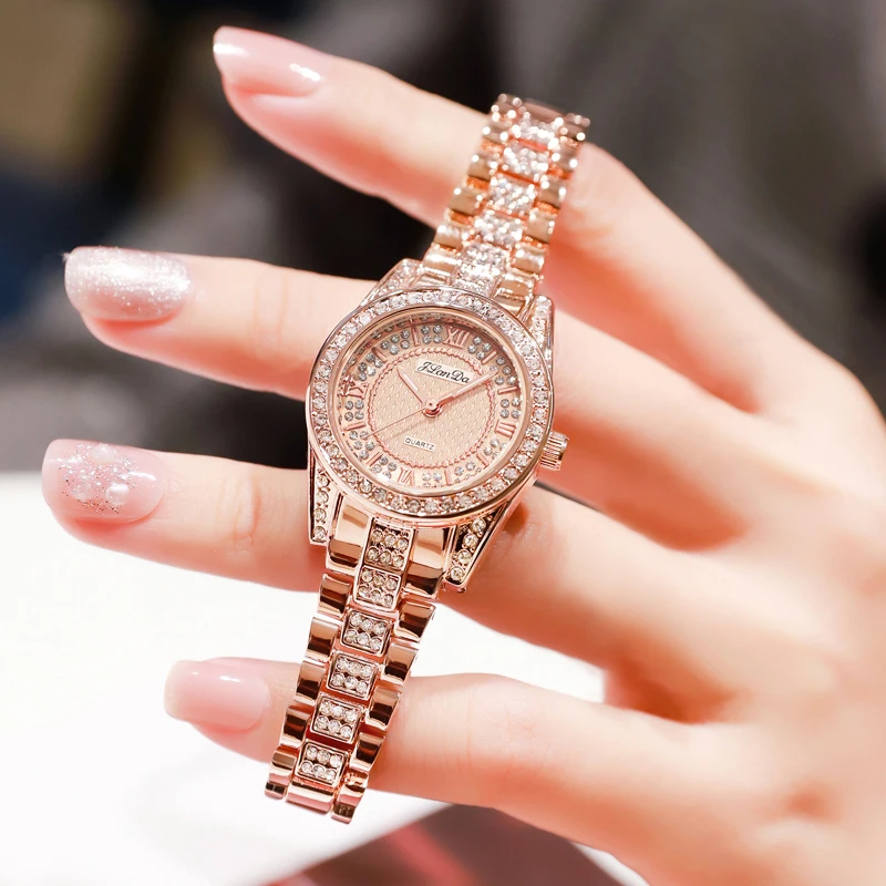 Montre-bracelet en acier étanche pour femme, marque originale, diamants dorés, cadeaux pour filles, marques haut de gamme, montre élégante pour femme, 2024