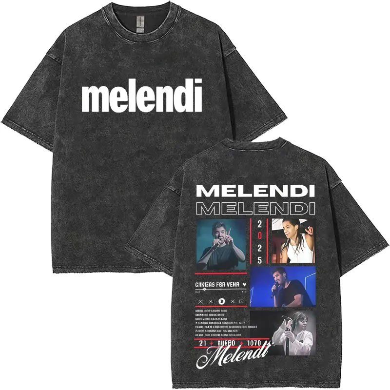 

Футболка с альбомом Melendi 2025, мужская одежда, винтажная стираная повседневная уличная одежда, высококачественные готические футболки, футболка большого размера унисекс