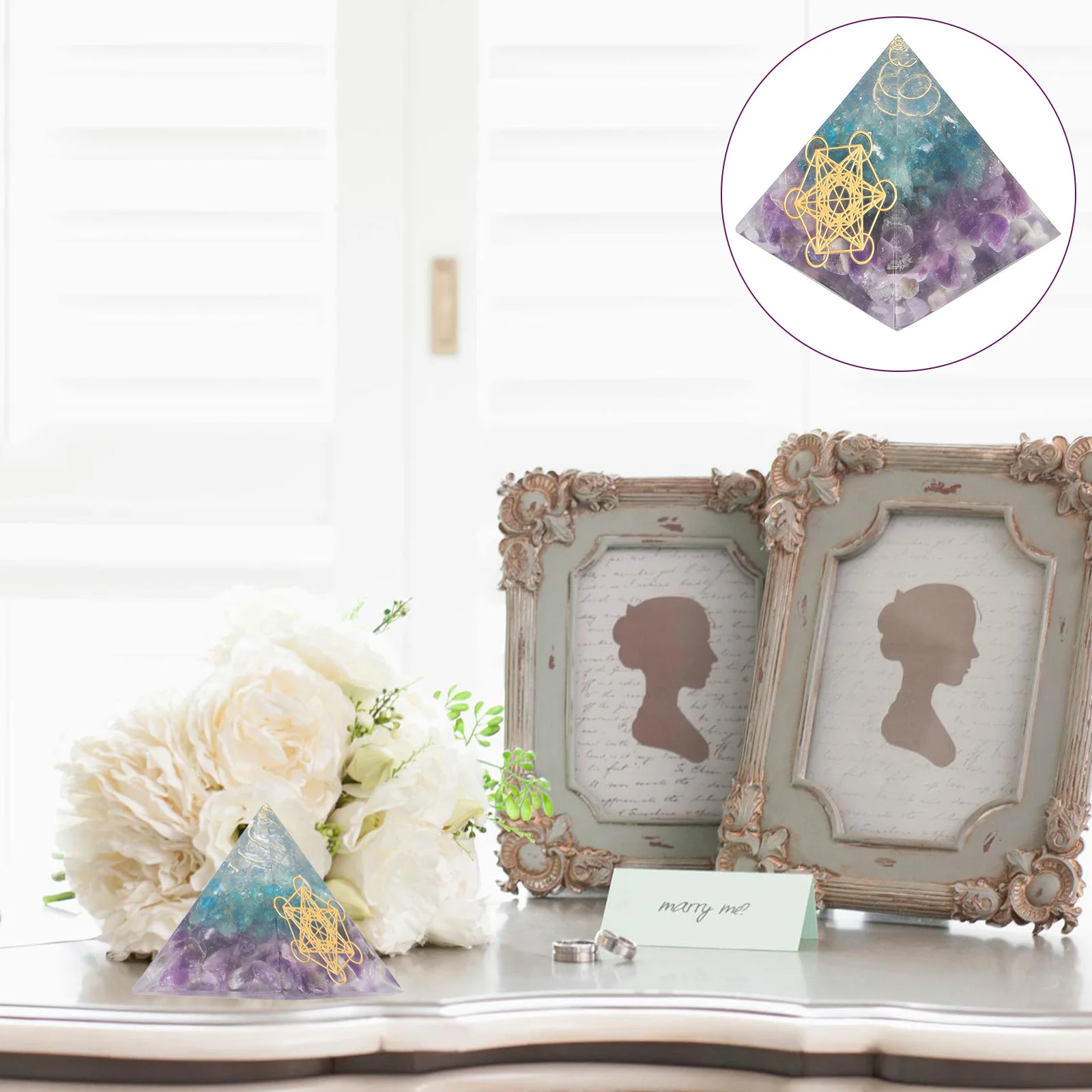 1 stks Crystal Energy Chip Amethist Piramide Decoratieve Fengshui Desktop Home Welvaart Ornament Positieve Energie Decor