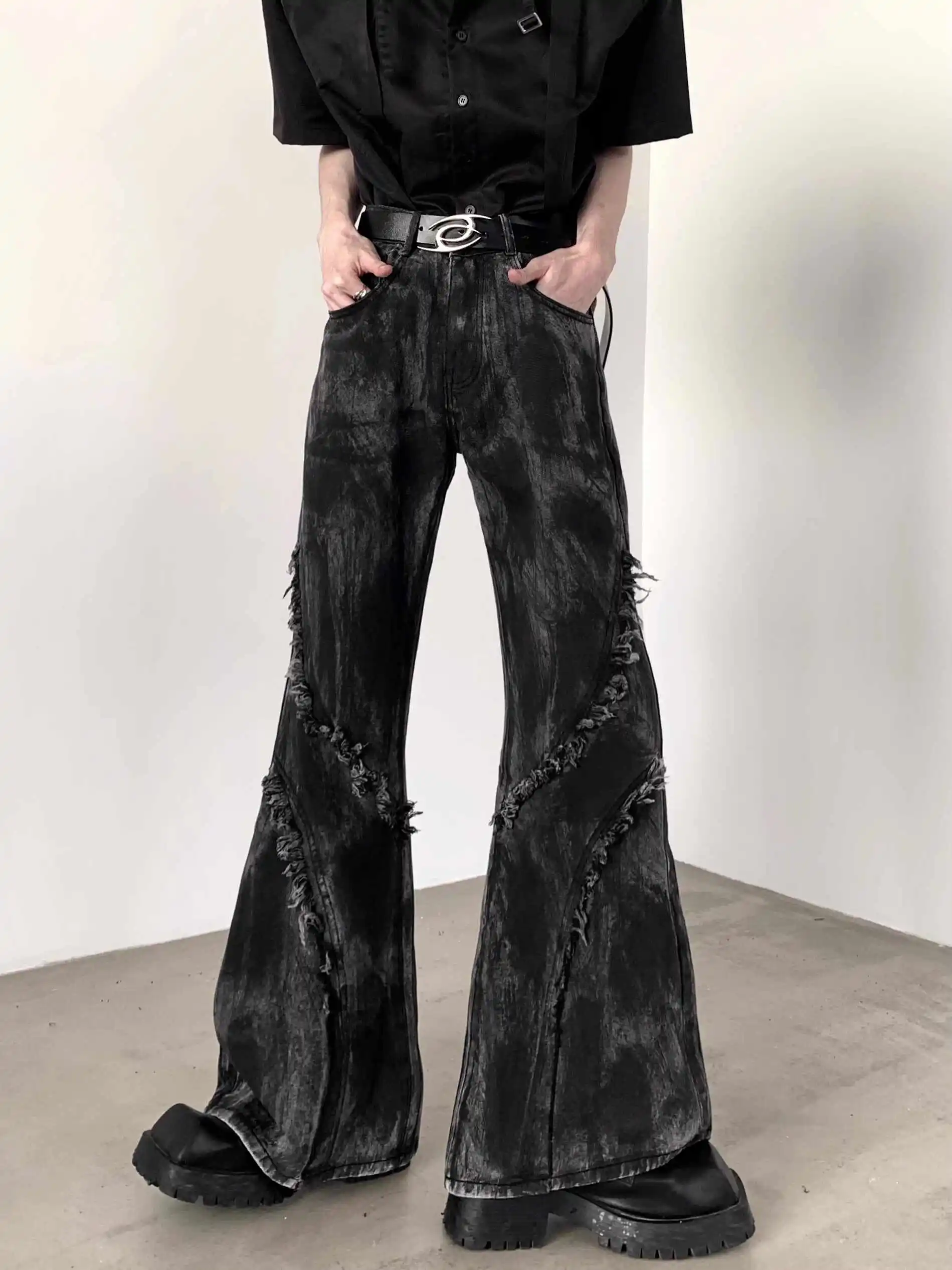 

American Black Heavy Industry Multi-Pocket Cargo Pants Women Y2K Streetwear Hip Hop Loose Washed High Waist Straight Jeans