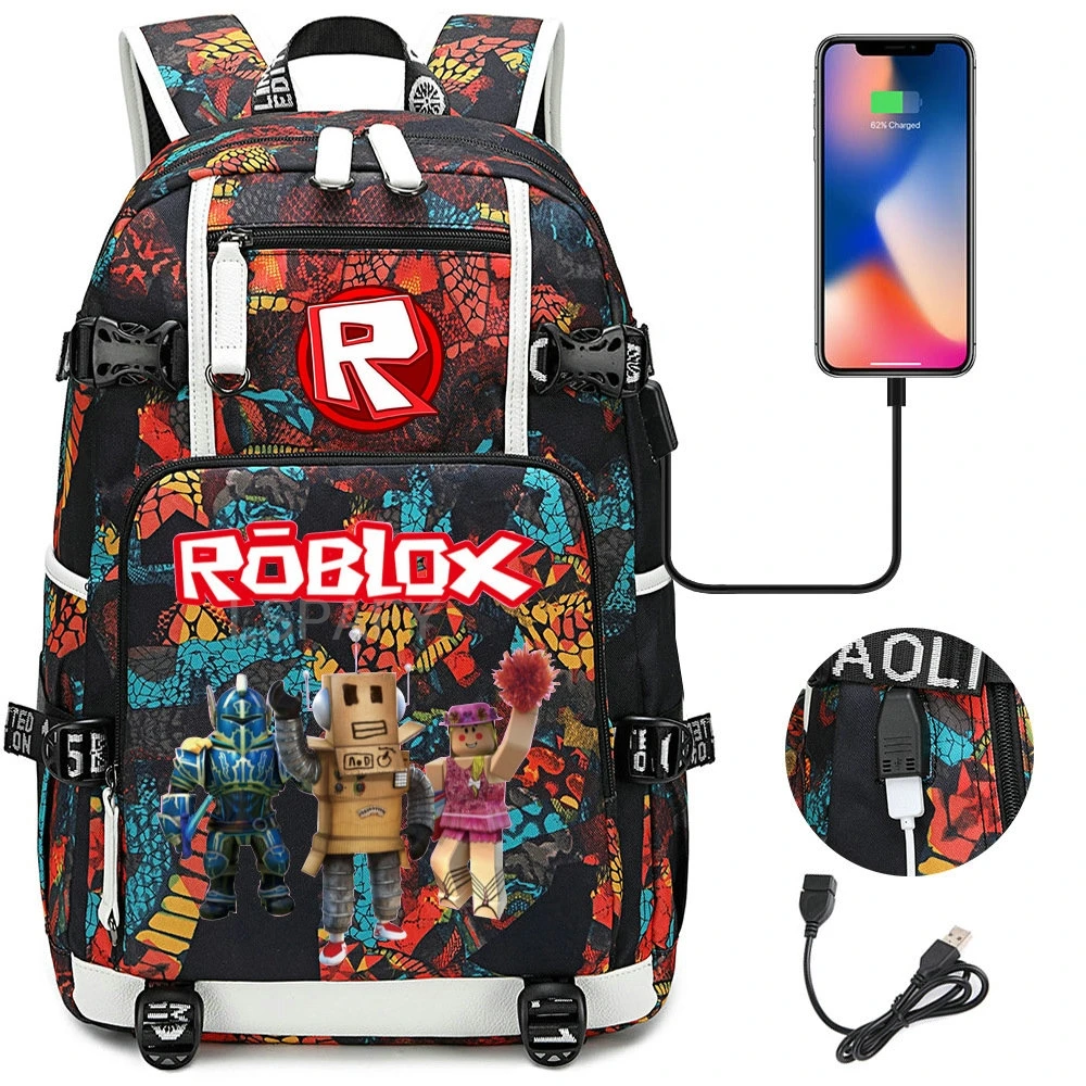 Gorące plecaki ROBLOX kamuflaż USB nastolatki torby szkolne wodoodporne chłopcy dziewczęta Casual plecaki podróżne na laptopa