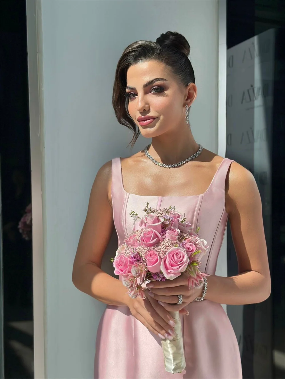 Cathy Elegant 3D Flower Mermaid Prom Dress Light Pink فساتين للحفلات الراقصة Luxury Handmade Flower Tail فساتين السهرة