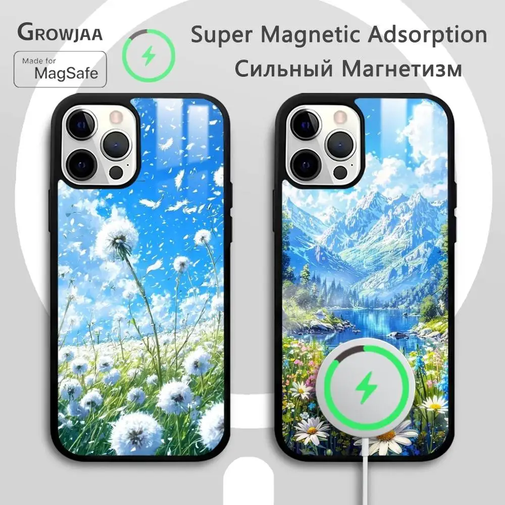 Funda de teléfono con paisaje Natural Sunshine para IPhone 17 16 15 14 13 12 11 Pro Max Plus Mini Magsafe espejo Funda magnética inalámbrica