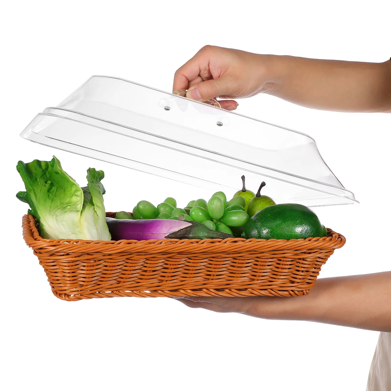 

Винтажная корзина из искусственного ротанга, прочная несущая способность, прозрачная крышка для кухни, ресторана, отеля, пекарни, хранения