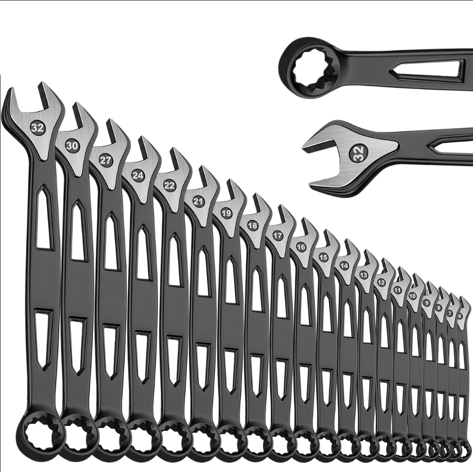 Max Torque Premium Combination Wrench Set, Chrome Vanadium Steel, Long Pattern | Includes Sizes 6-32 mm Metric