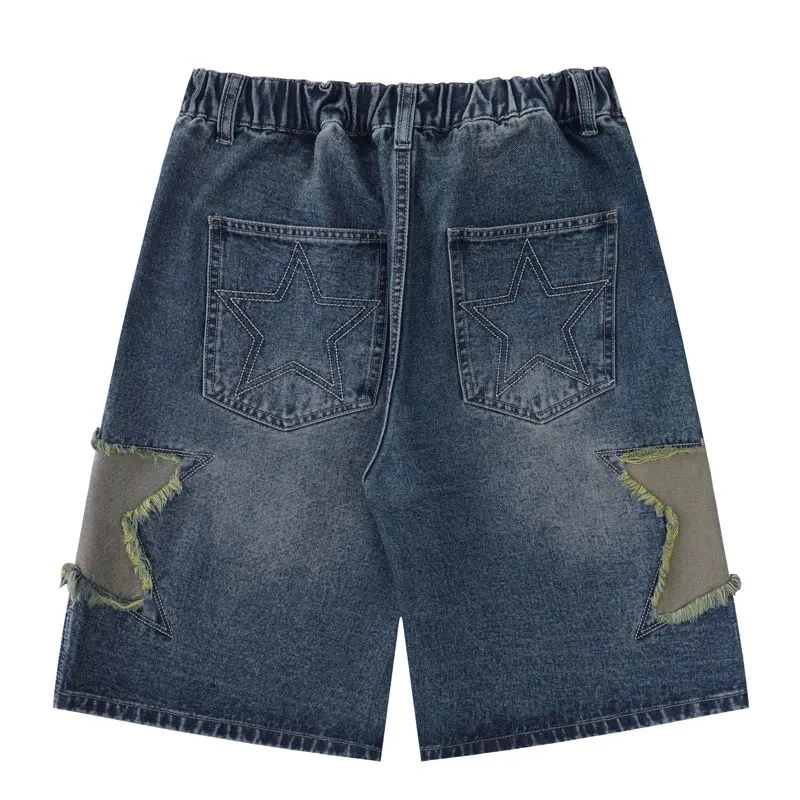 Aelfric Eden Retro Stickerei Star Patch Baggy Denim Shorts Männer Jeans Shorts Y2k Harajuku Streetwear Sommer lässig kurze Hosen