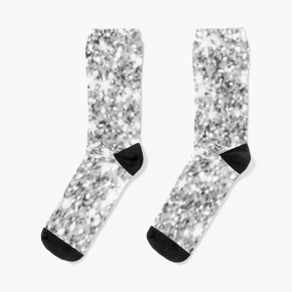 

Sparkling glitter stars light silver Socks floor Soccer cotton Rugby Women's Socks Men's