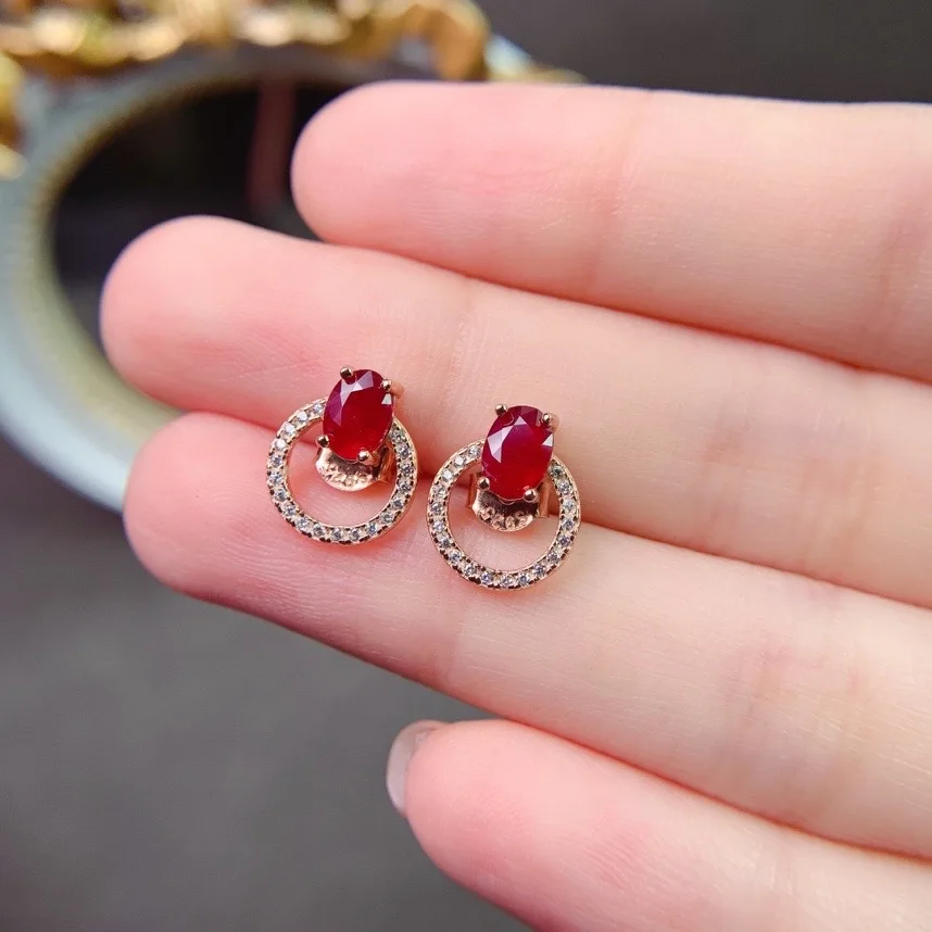 

Total 1ct Natural Ruby Stud Earrings 4mm*6mm Burmese Ruby 925 Silver Jewelry Allergy Free 18K Gold Plated Gemstone Earrings