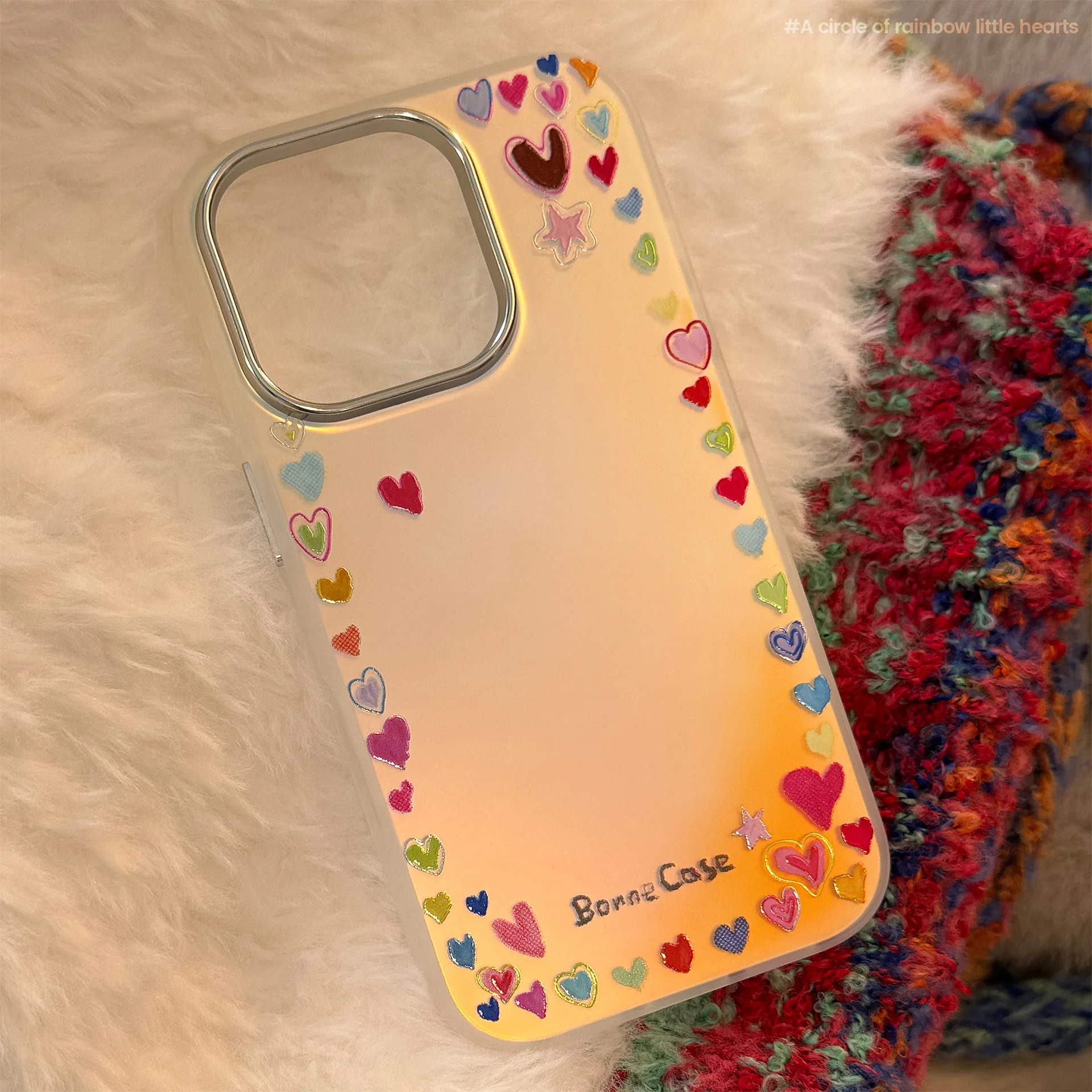 Koreanische Vergoldung Bunte Liebe Herz Laser Telefon Fall Für iPhone 16 15 14 13 12 Pro Max Plus 11, stoßfest Schutzhülle Hard Cover ﻿