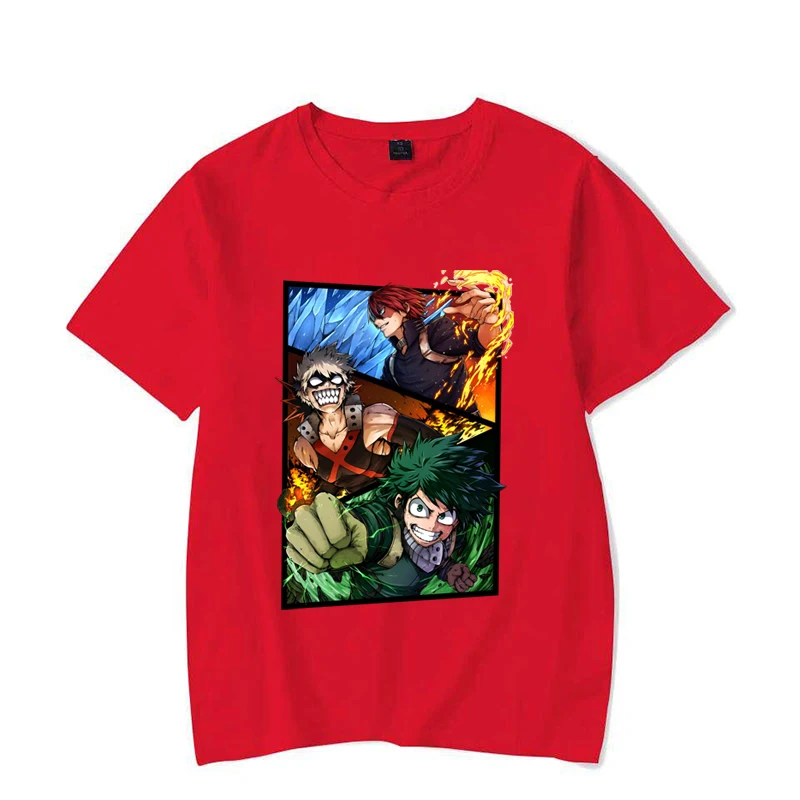 Hot Anime Deku Bakugou Katsuki Todoroki Shoto Print T-Shirt Women Men Loose Short Sleeve Round Neck Top Unisex Casual Shirt Tee