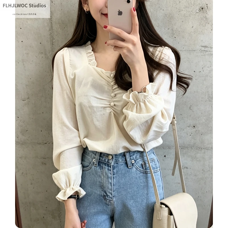 2026 Cute Sweet Tops Hot Women Korean Japanese Style Clothes Button Shirts Blouses Preppy Style Vintage Top Blouse camisas