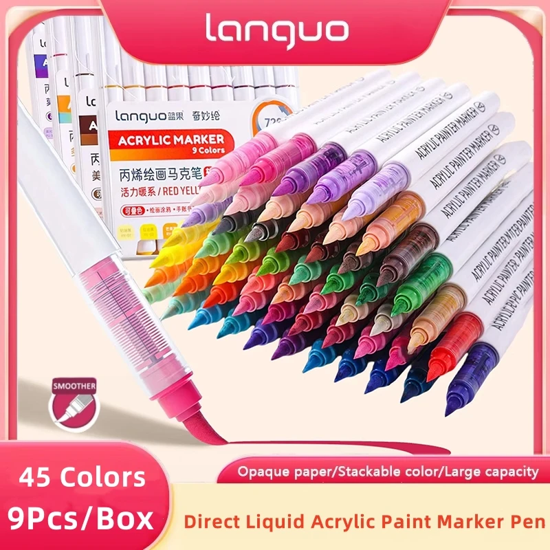 Languo Acrylic Markers Set Can Be Stacking Color Intelligent Control Ink Color Pens Art Supplies Stationery Student Brush Set