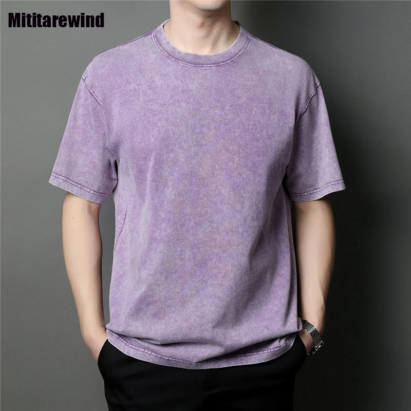 

Summer Oversized T Shirt Men Distressed Wash O-Neck Versatile Denim Style Designer T Shirt Pure Cotton Casual Comfortable Tops