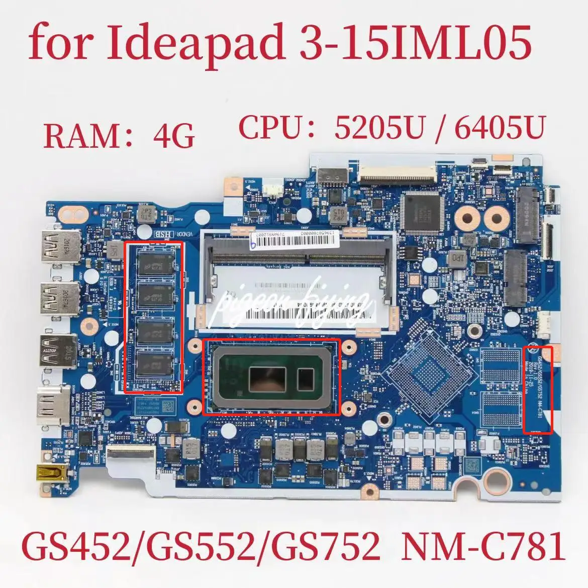 NM-C781 papan utama untuk Ideapad 3-15IML05 Motherboard Laptop CPU: 5205U/6405U UMA RAM: 4G FRU: CPU CPU CPU