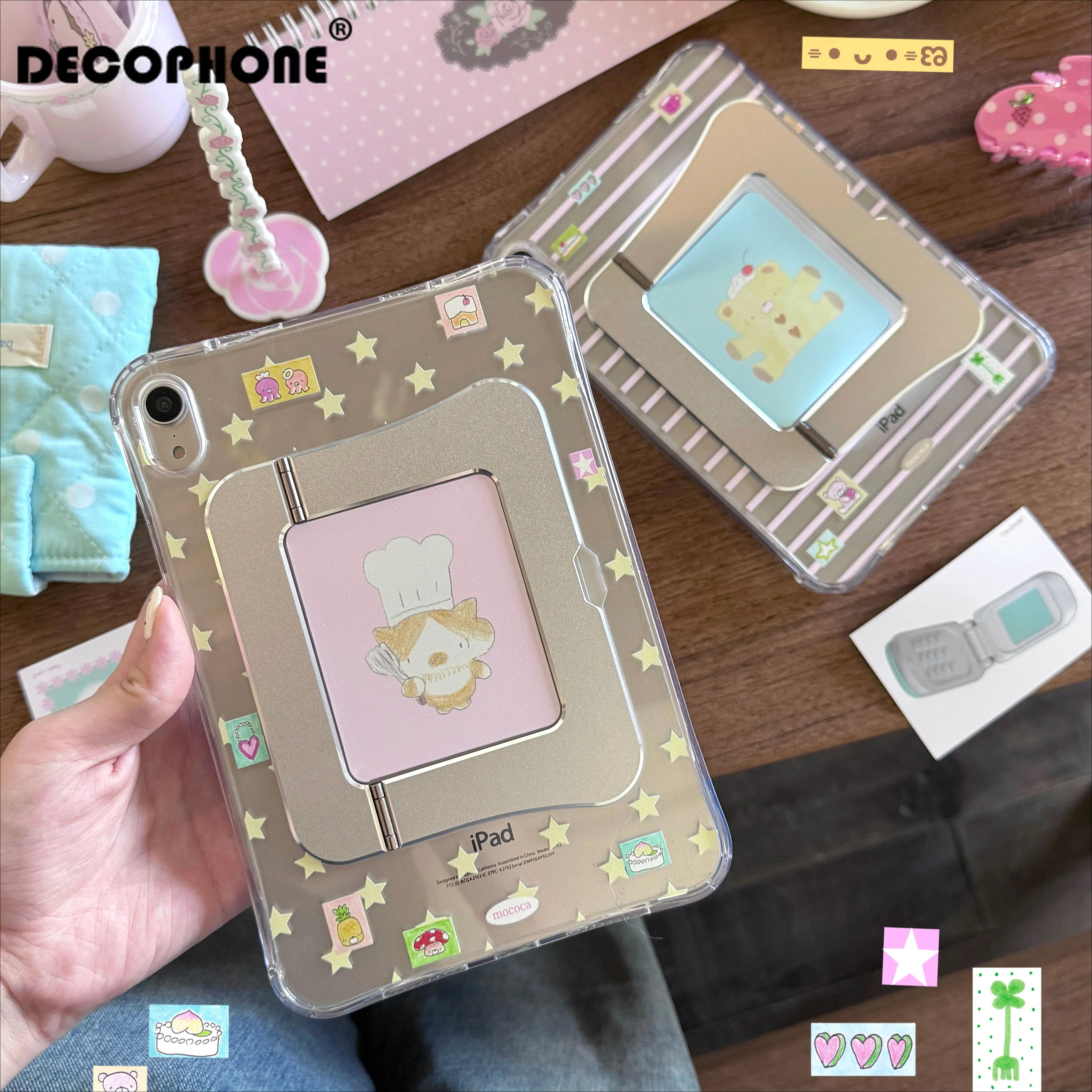 Acrylic Pivot Greedy Kitten&Lucky Bear Tablet Case For iPad Pro11/13 M2 M4 M3 10.2 5/6th 7/8/9/10/11/th Mini 6 7 Air 4 5 6