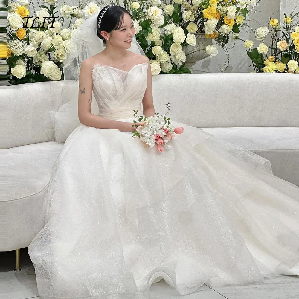TLIT Sparkly White Silk Tulle A-Line Wedding Dresses Customized Sweetheart Bridal Gowns Korea Wedding Dresses Photos Shoot
