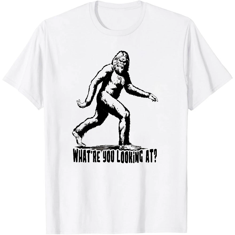 What Are You Looking At Bigfoot Graphic T Shirt Naked Sasquatch Print Tee Men Top Funny Myth Creature Clothes