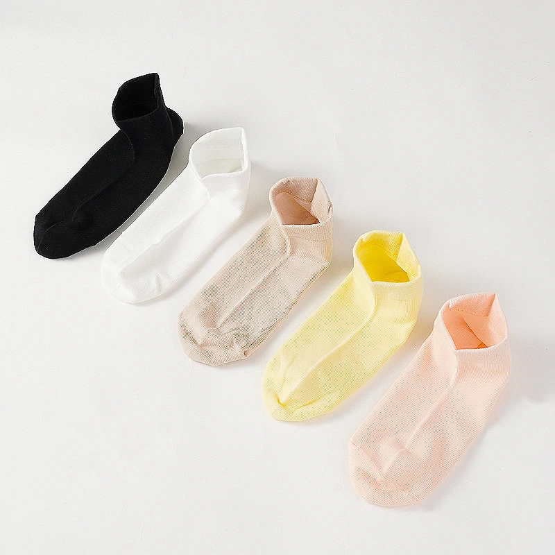 

5 Pairs Women's Solid Color Short Socks Sweat-absorbent Breathable Boneless Girls Shallow Mouth Ankle Socks