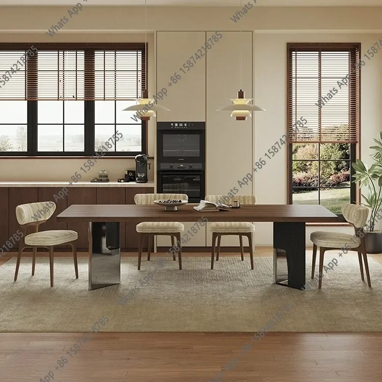 N67 Italian minimalist small apartment dining table household living room modern simple solid wood grain rock slab dining table