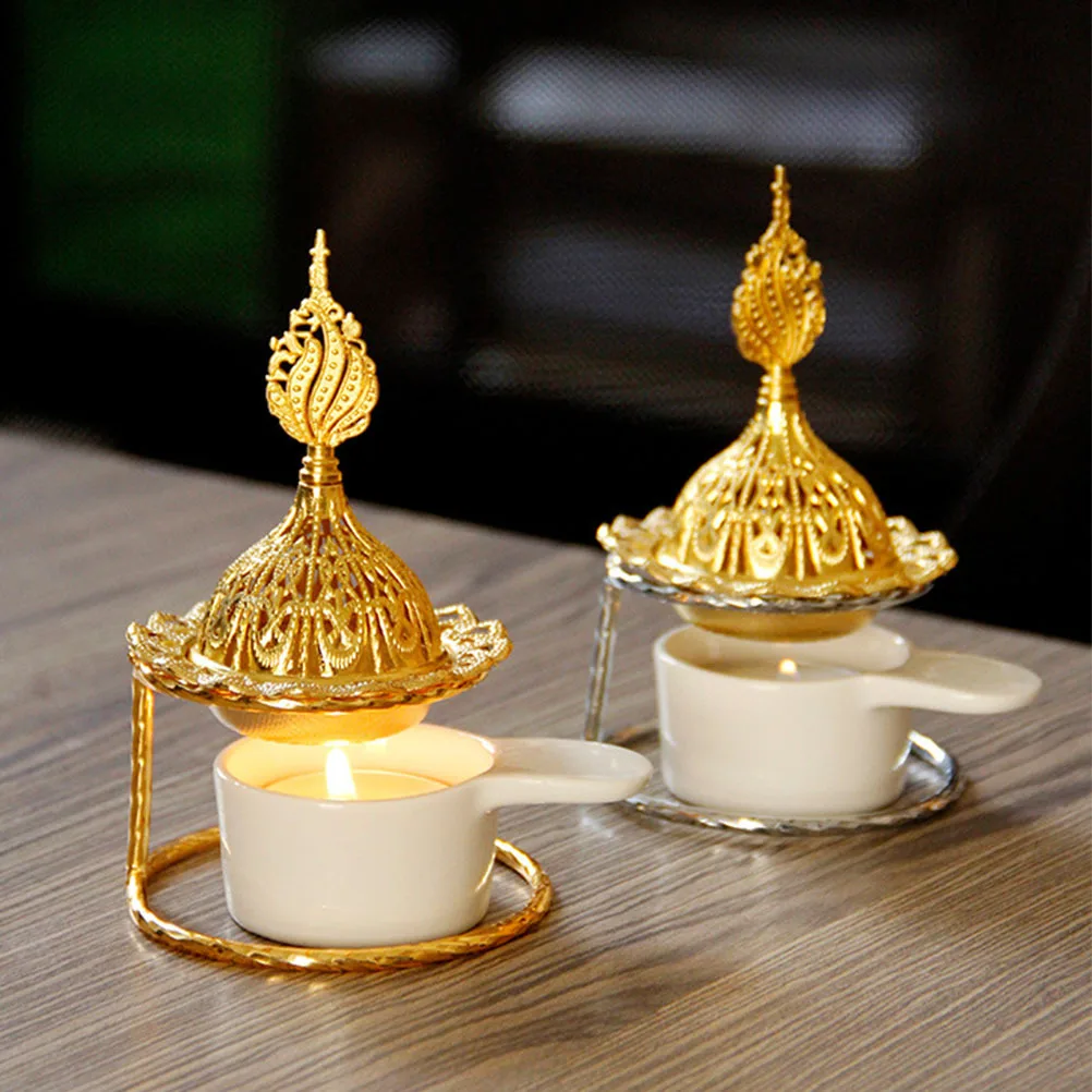 حامل شمع على شكل موقد زيت ذهبي من السيراميك، سخان الزيت العطري المزخرف للمنزل وحفلات الزفاف والعلاج العطري