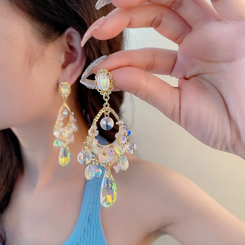 Long Luxury Gemstone Drop Earrings