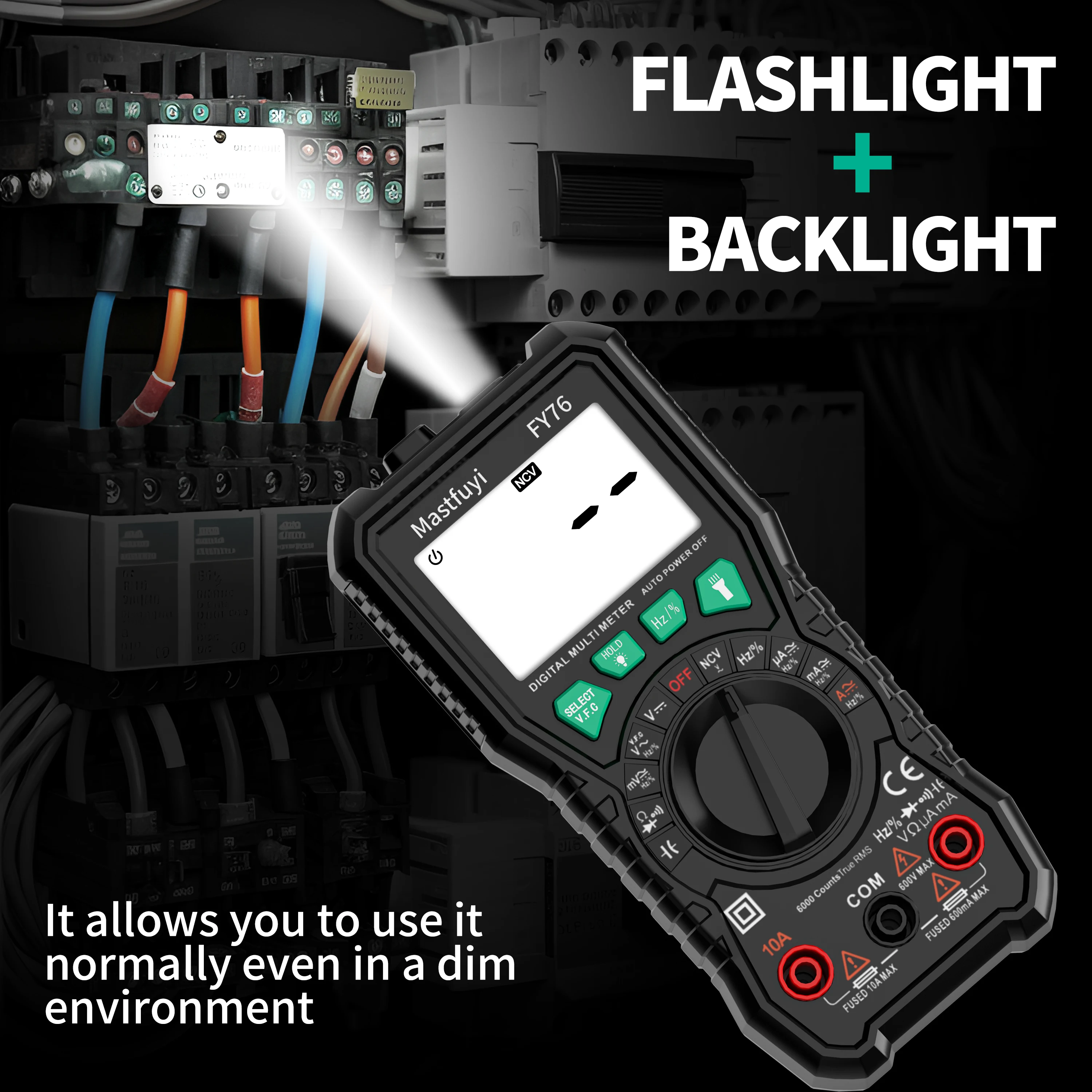 MASTFUYI FY76 Digital Multimeter - True-RMS 6000 Counts, DC/AC Current & Voltage Tester with Variable Frequency Measurement